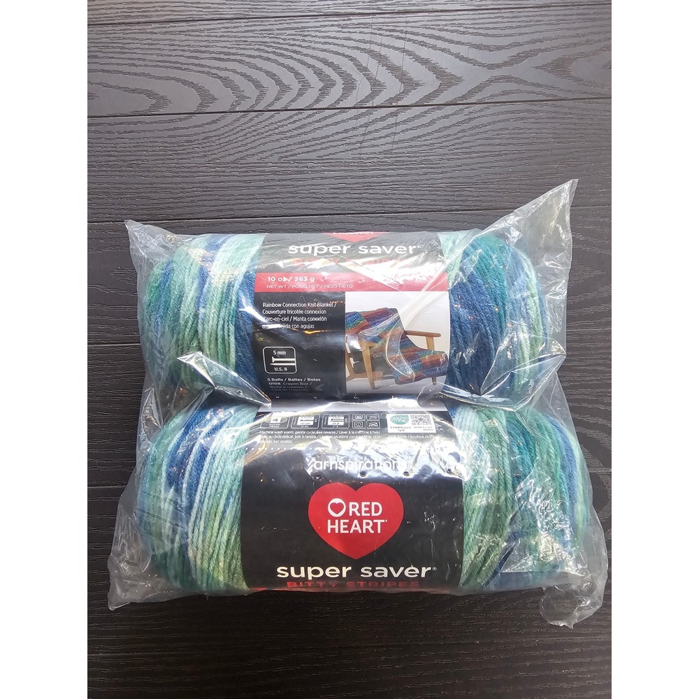 Red Heart Super Saver Bitty Stripes Yarn Seaweed Blue Green 10oz 2 Skeins